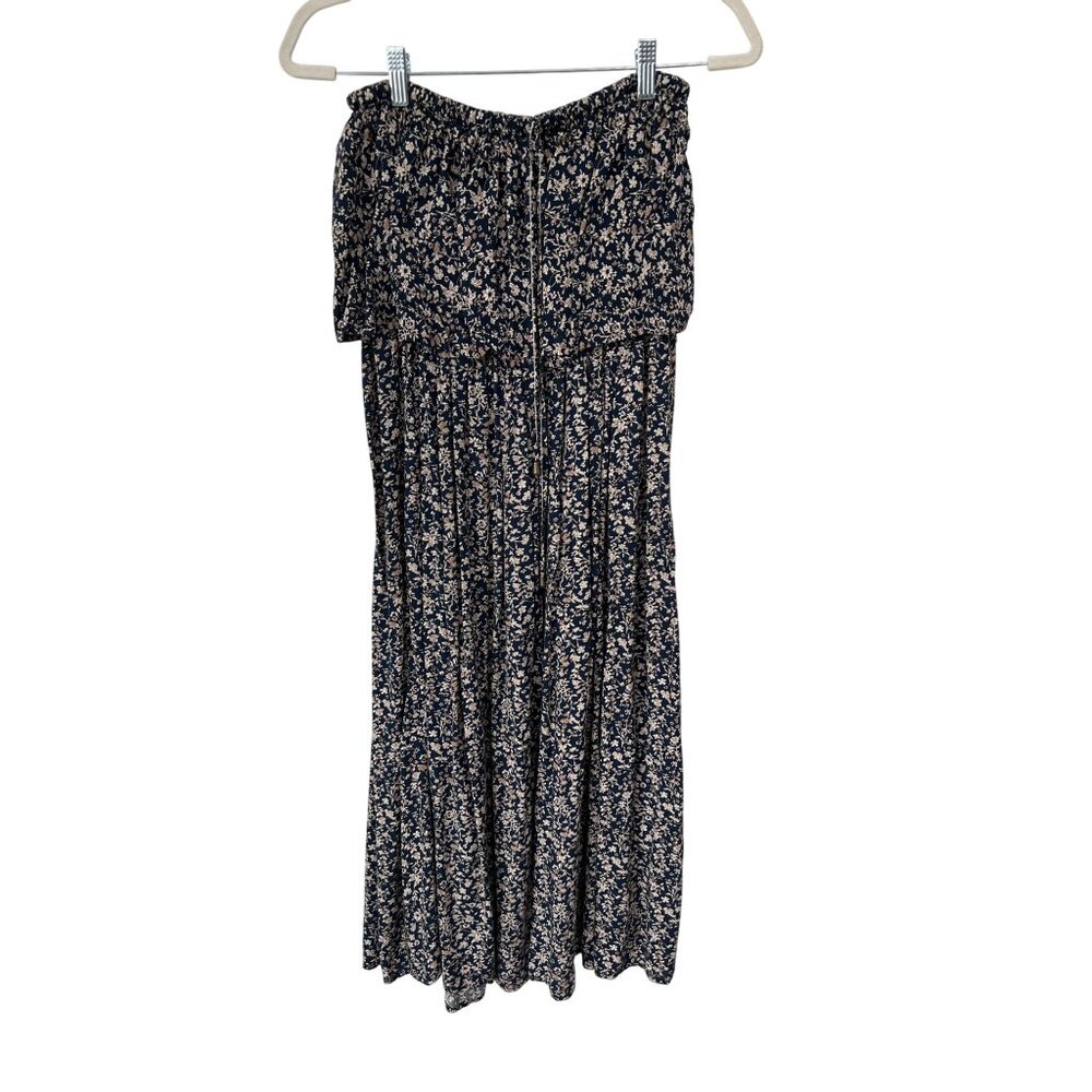 Floral Strapless Sundress Size Large Navy Blue White Summer Beach Bohemian
